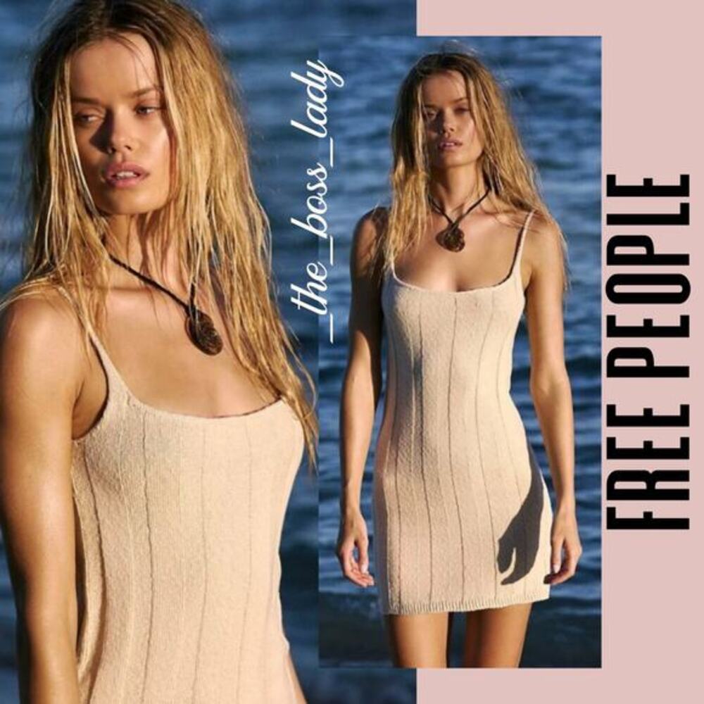 Free People mini dress knit ribbed boho cotton Free-est beach Large